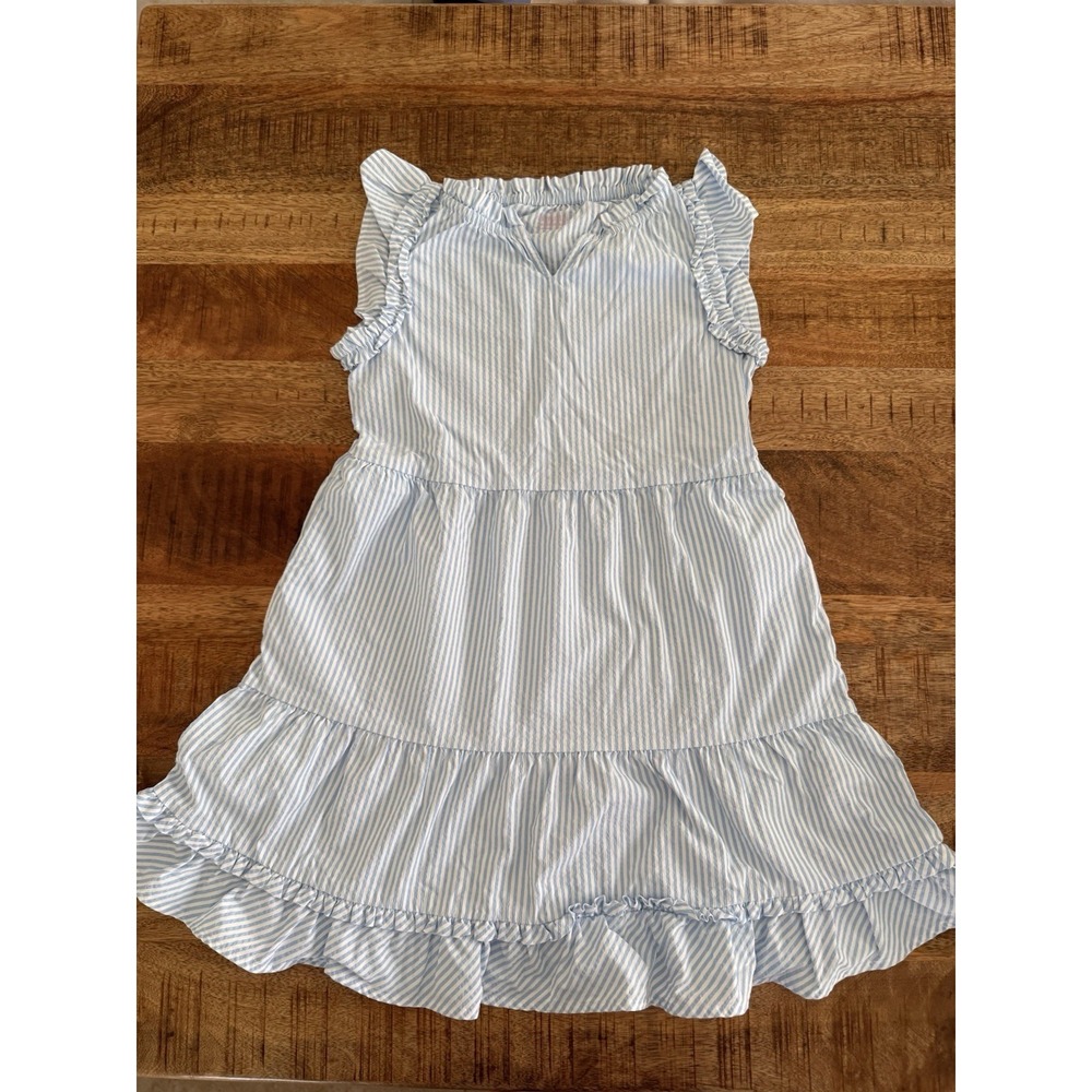 Vineyard Vines Girls Seersucker Dress Blue White Stripe Ruffle Size S
